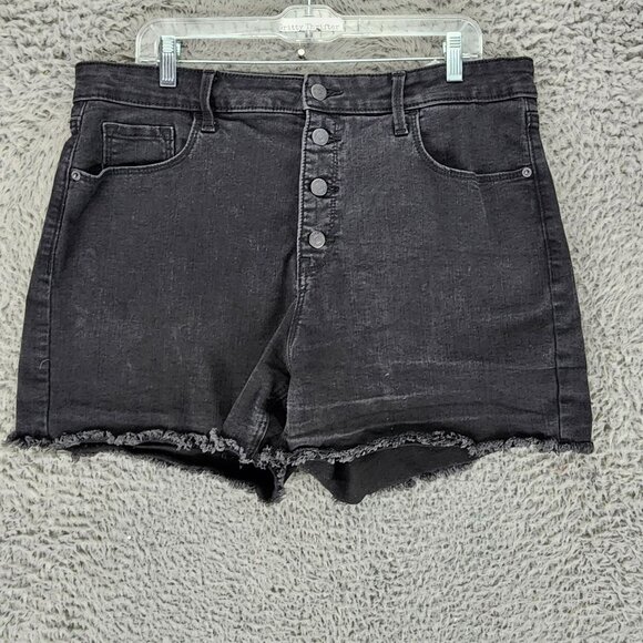 Old Navy Shorts Womens 16 Black High Rise Button Fly Denim Jean *GUC* - Picture 1 of 11